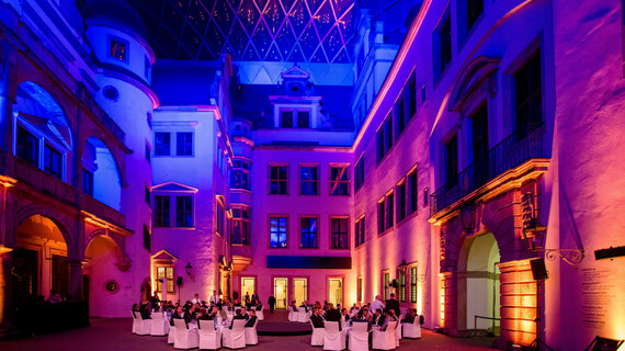 Kleiner Schlosshof, part of Dresden's royal palace, with atmospheric lighting residence castle evening event